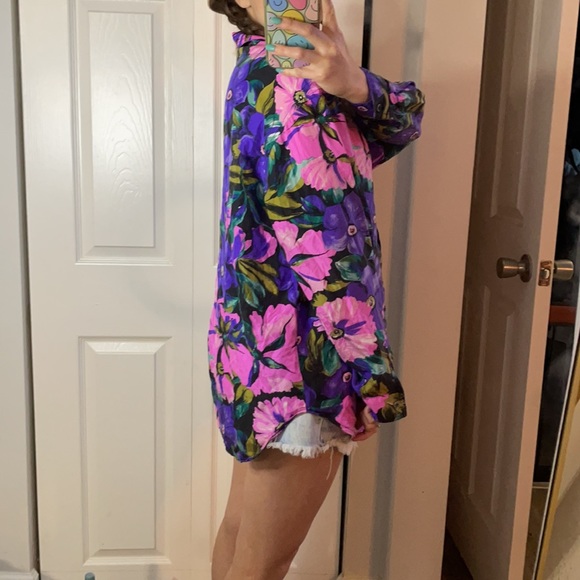 Vintage Colorful Silk Floral Button Down Long Sleeve Size Medium - Picture 6 of 8